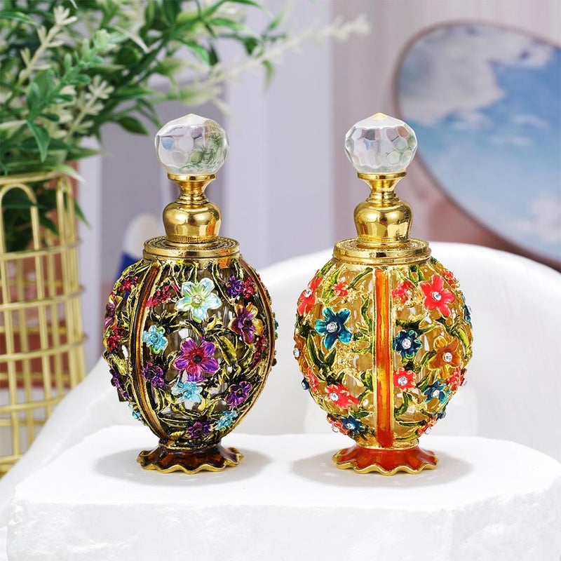 Vintage Refillable Empty Perfume Bottles,Enamel Painted Flower Perfume Bottle for Mom,Decorative Crystal Perfume Holder Container,Flowers Essential Oil Bottle for Living Room Decor - Image 4